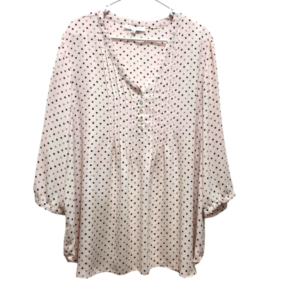 Rose & Olive Plus Size 2X Pink Black Polka Dots 3/4 Sleeves Twee Timeless Iconic